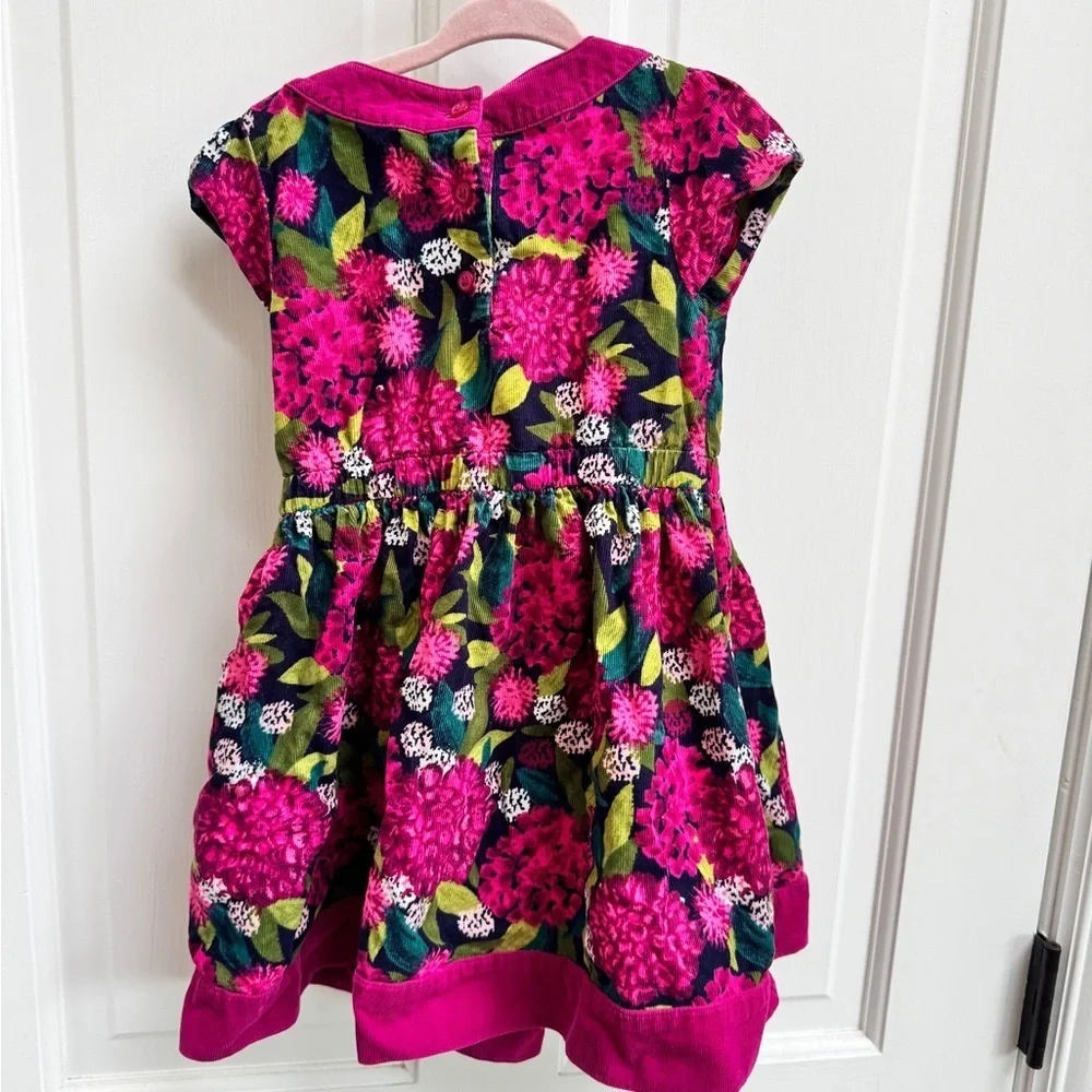 Gymboree 4T Girls Vibrant Pink and Green Floral Corduroy Short Sleeve Dress